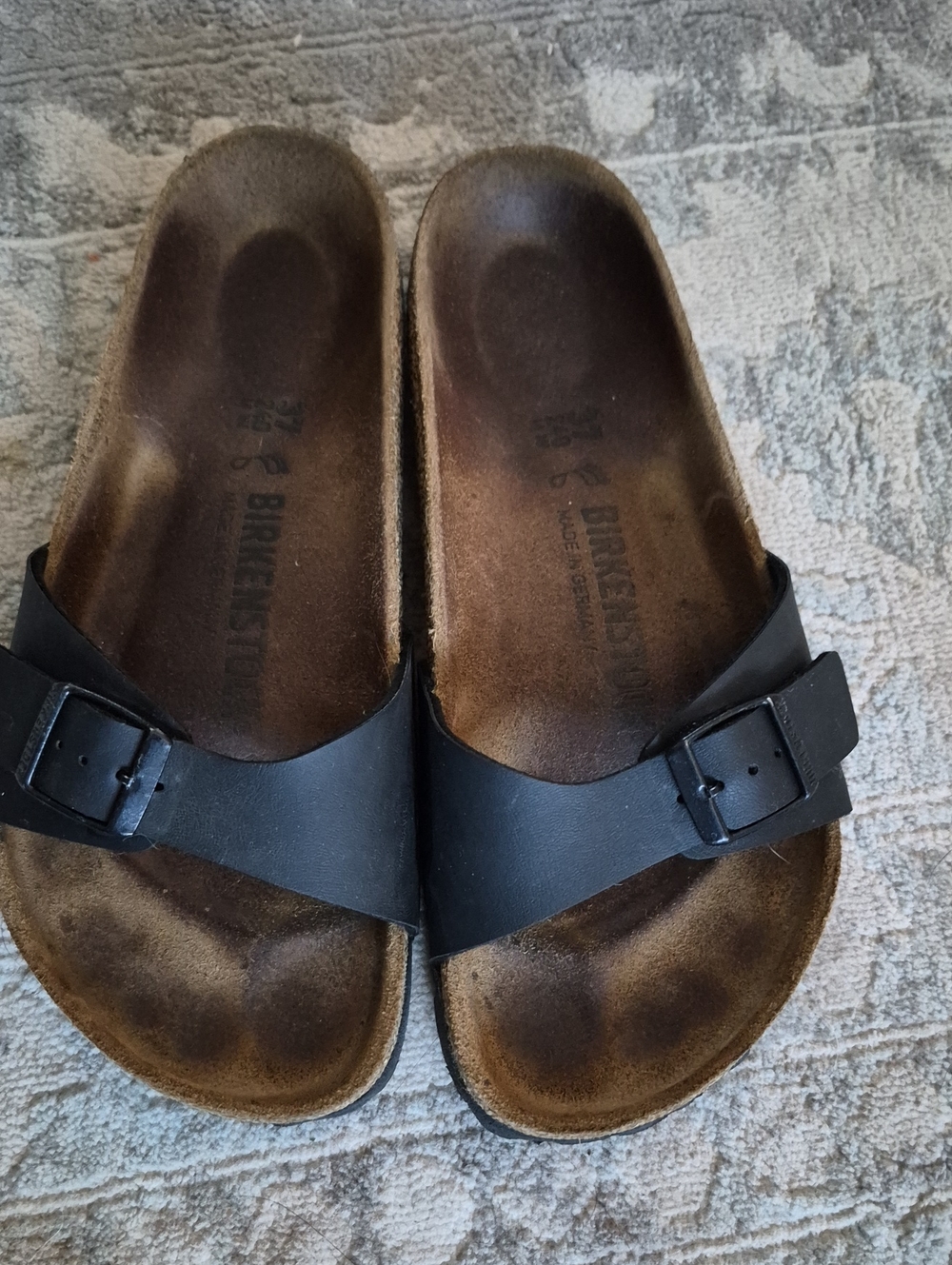 Birkenstock Madrid Black Birko-Flor Single Strap Slide Sandals  37 / US 6-6.5
